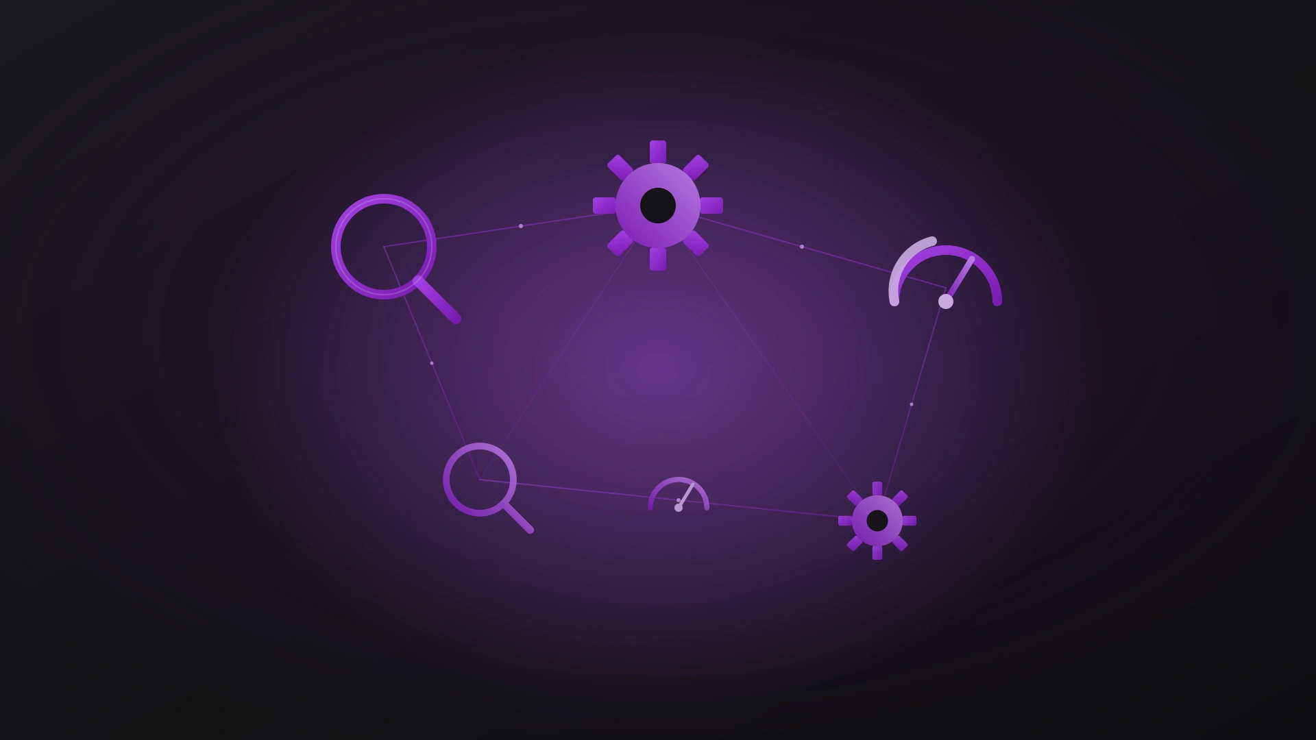 Abstract netwerk van zoek- meet- en instelicoontjes als symbool voor gratis SEO-tools