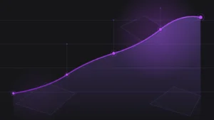 Abstracte visualisatie van rendement op een GEO-traject, oplopende curve met datapunten in paars tegen een donkere achtergrond