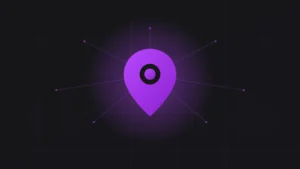 Abstracte visualisatie van een locatiepin met stralend netwerk, symbool voor lokale zichtbaarheid van een restaurant in Google
