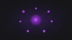 Abstracte visualisatie van verbonden zoekmachines en AI-platformen