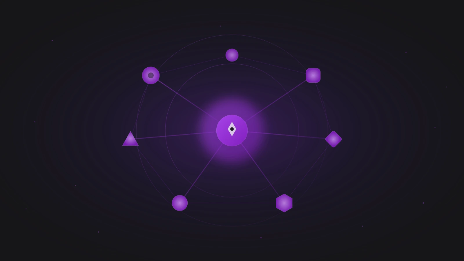 Abstracte visualisatie van verbonden zoekmachines en AI-platformen